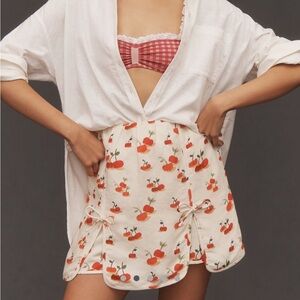 NWT Farm Rio x Anthropologie Cherry Linen Blend Skort